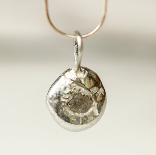 Molten eco-silver and raw diamond necklace louella-jewellery
