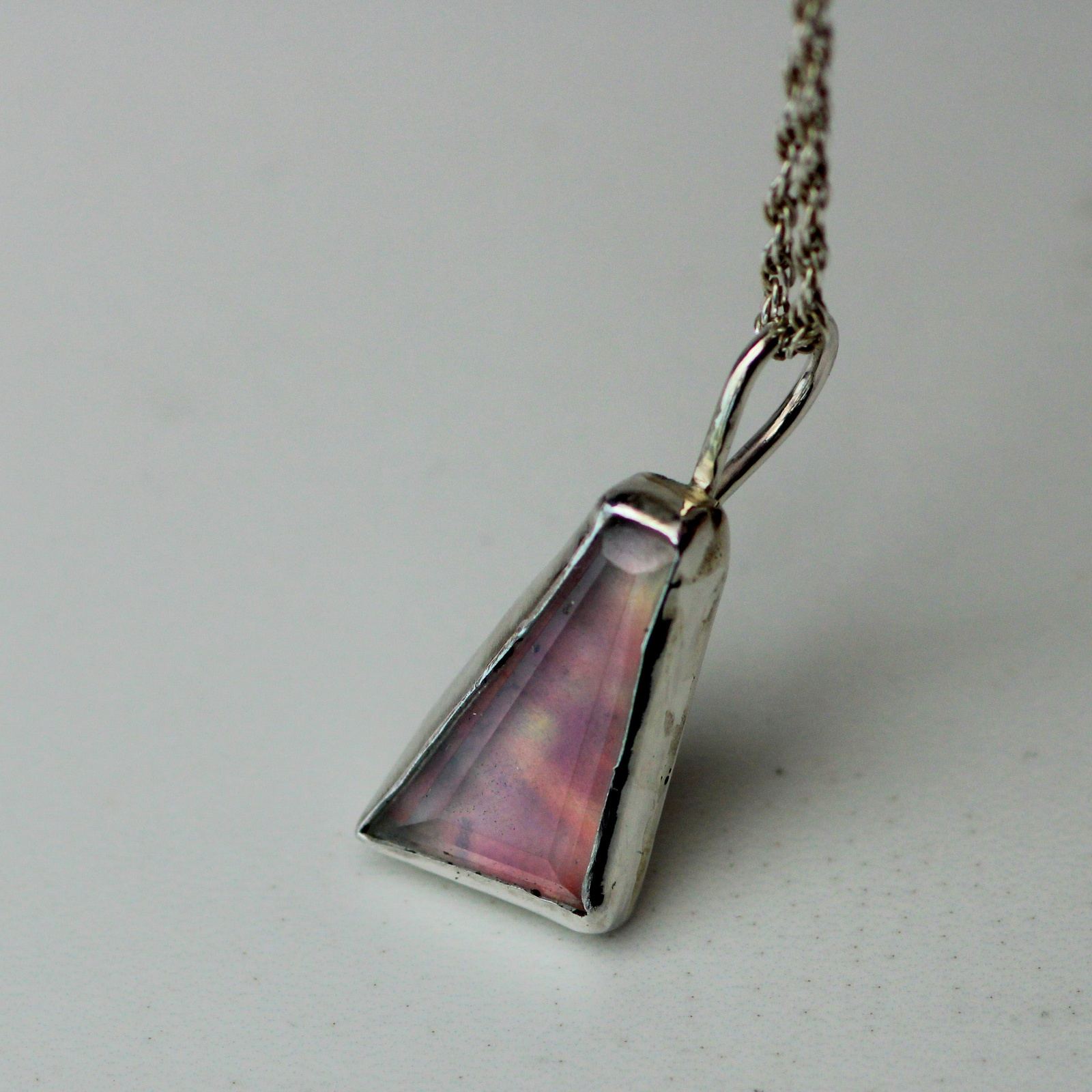 Pink, green and purple flash opal necklace louella-jewellery