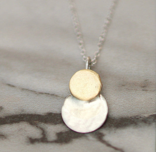 Brass and eco silver moon pendant louella-jewellery