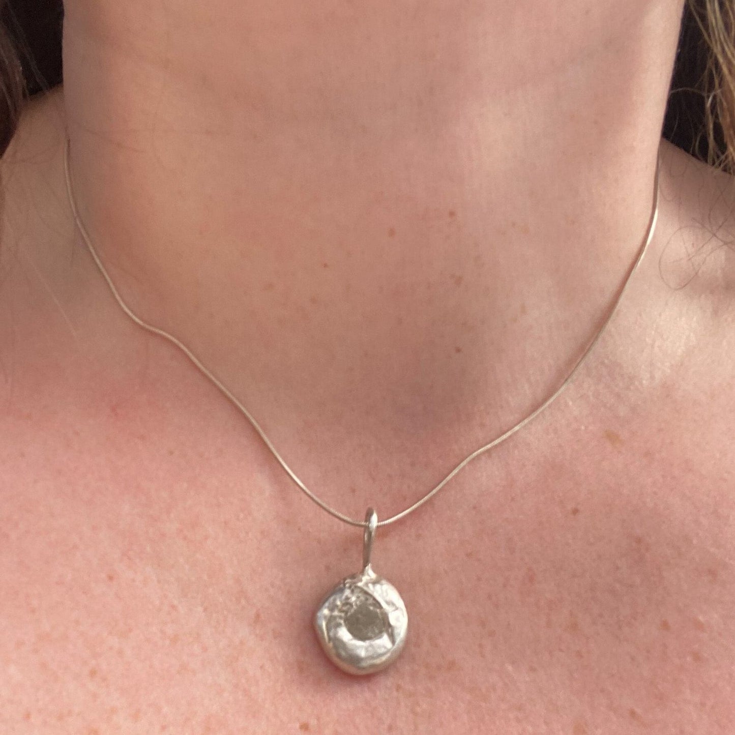 Molten eco-silver and raw diamond necklace louella-jewellery