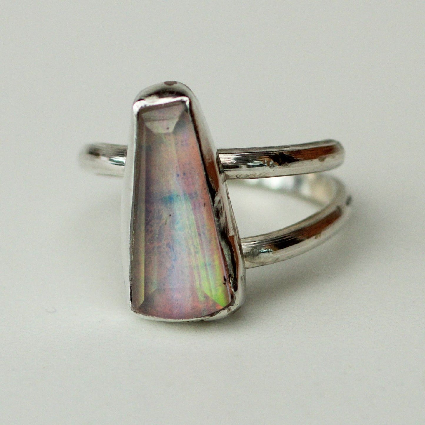 Pink & green flash opal ring louella-jewellery