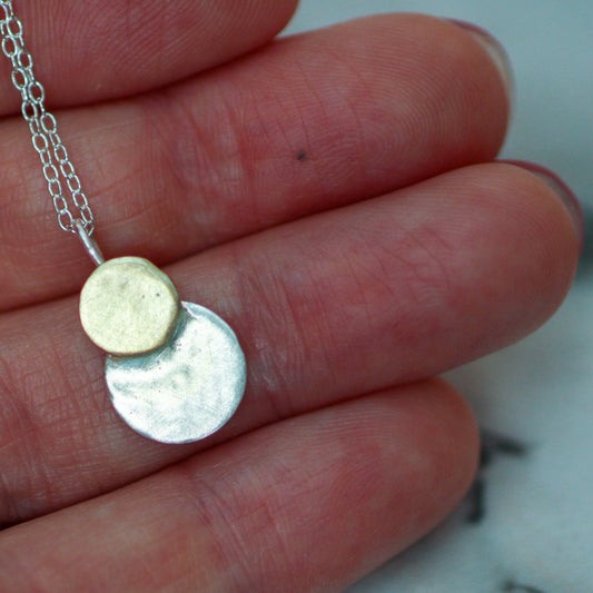 Brass and eco silver moon pendant louella-jewellery