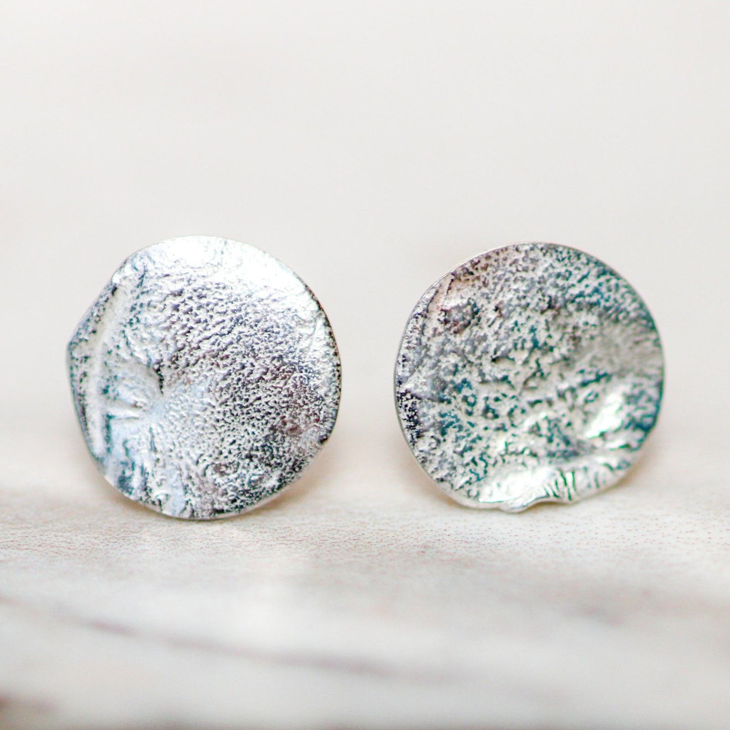 Textured eco silver stud earrings louella-jewellery