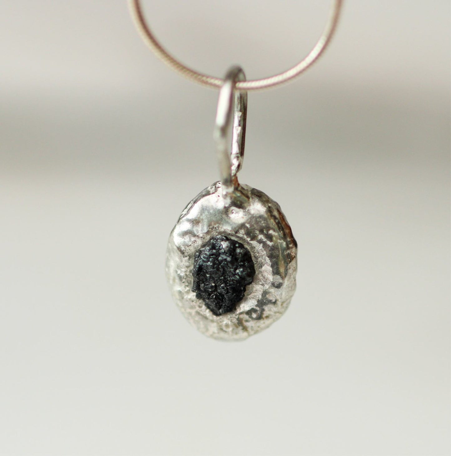 Molten eco-silver and raw black diamond necklace louella-jewellery