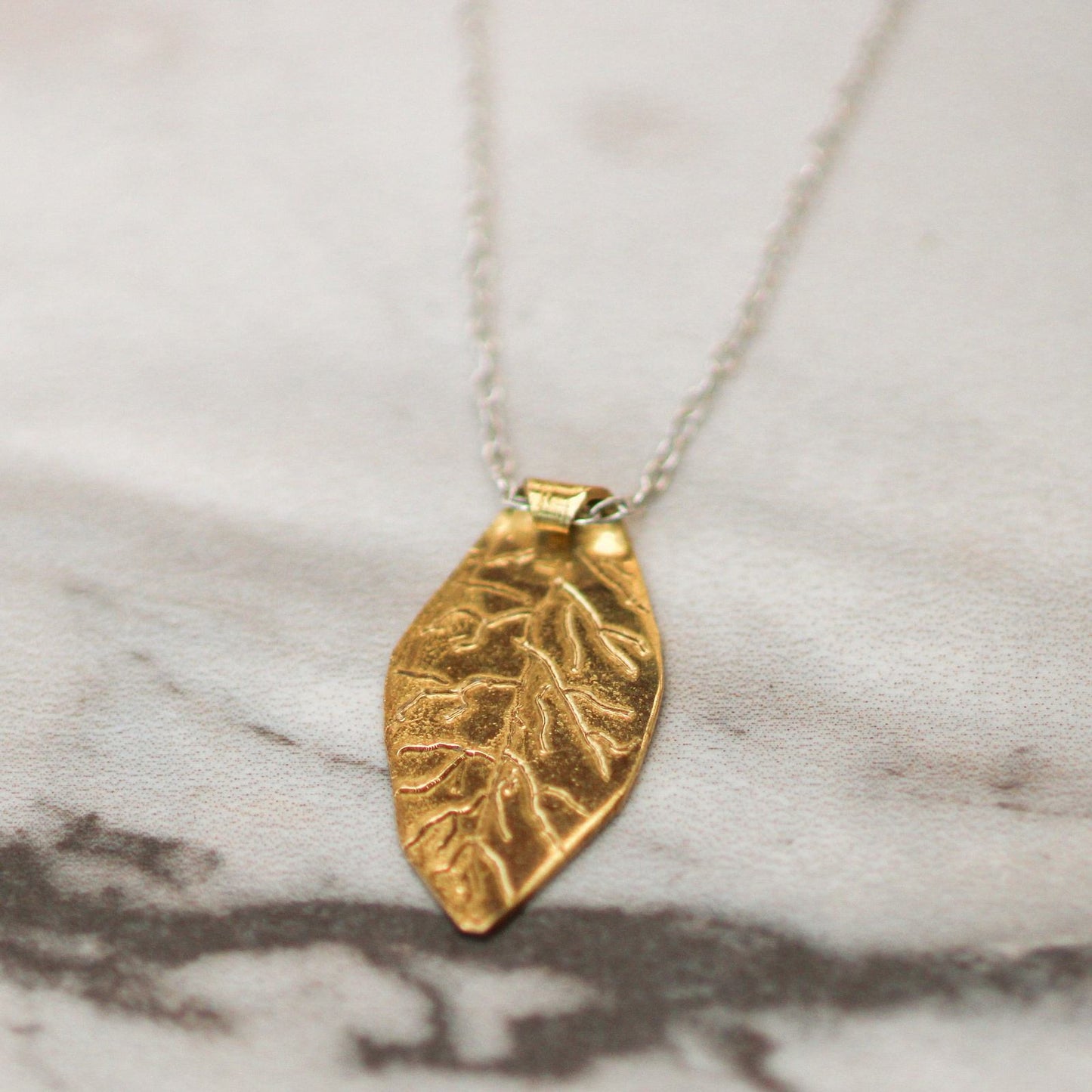 Brass leaf pendant necklace louella-jewellery