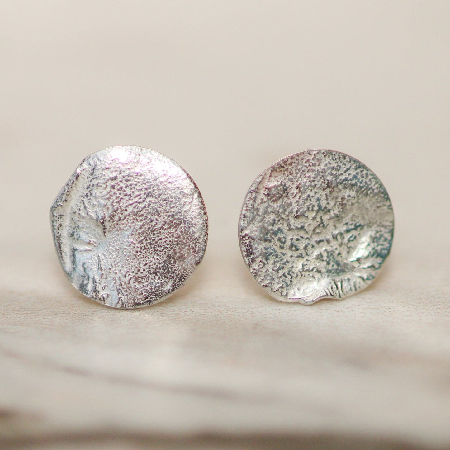 Textured eco silver stud earrings louella-jewellery